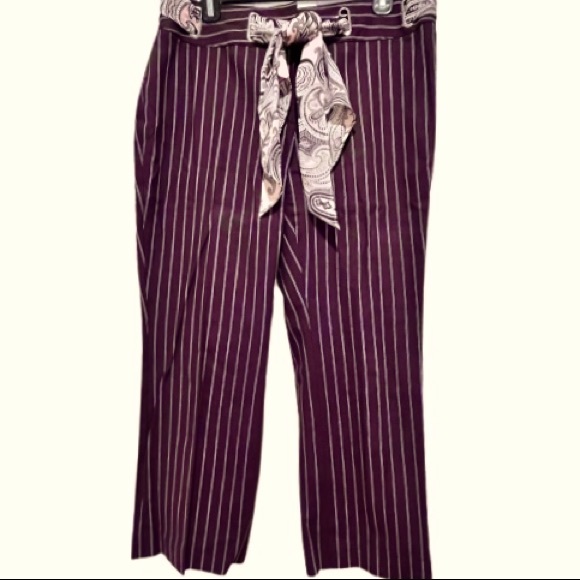 Michael Kors Rich Brown and White Pin Stripe Capri Dress Pants with Paisley Belt - Picture 2 of 9